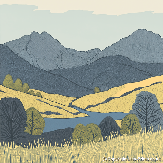Wetherlam in the Lake District Linoprint-Style Art (2599-1)