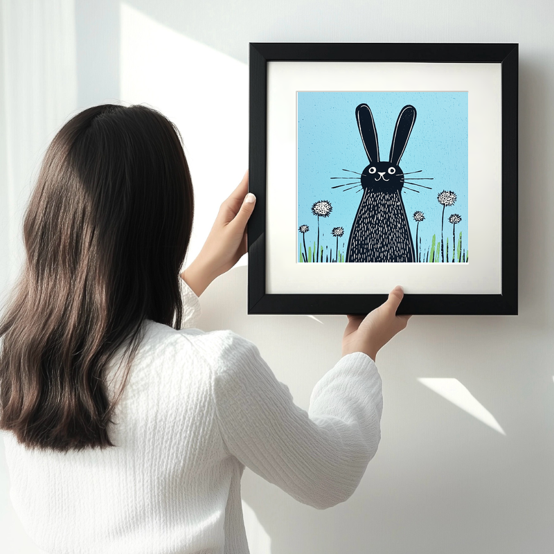 Cute Bunny Linoprint-Style Art (612-2)