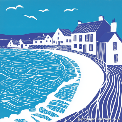 West Bay, Dorset Linoprint-Style Art (1115-1)
