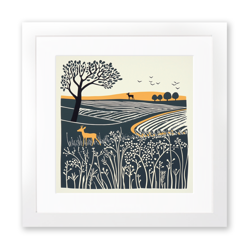 Woodland deer near Sandringham Linoprint-Style Art (1954-1)