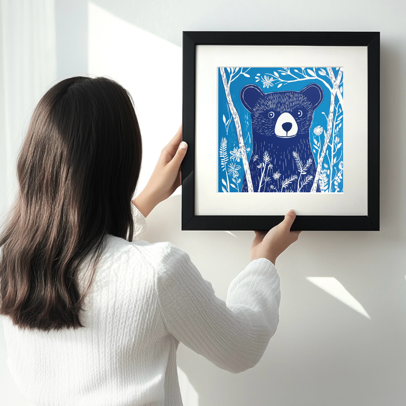 Cute Bear Cub Linoprint-Style Art (902-1)