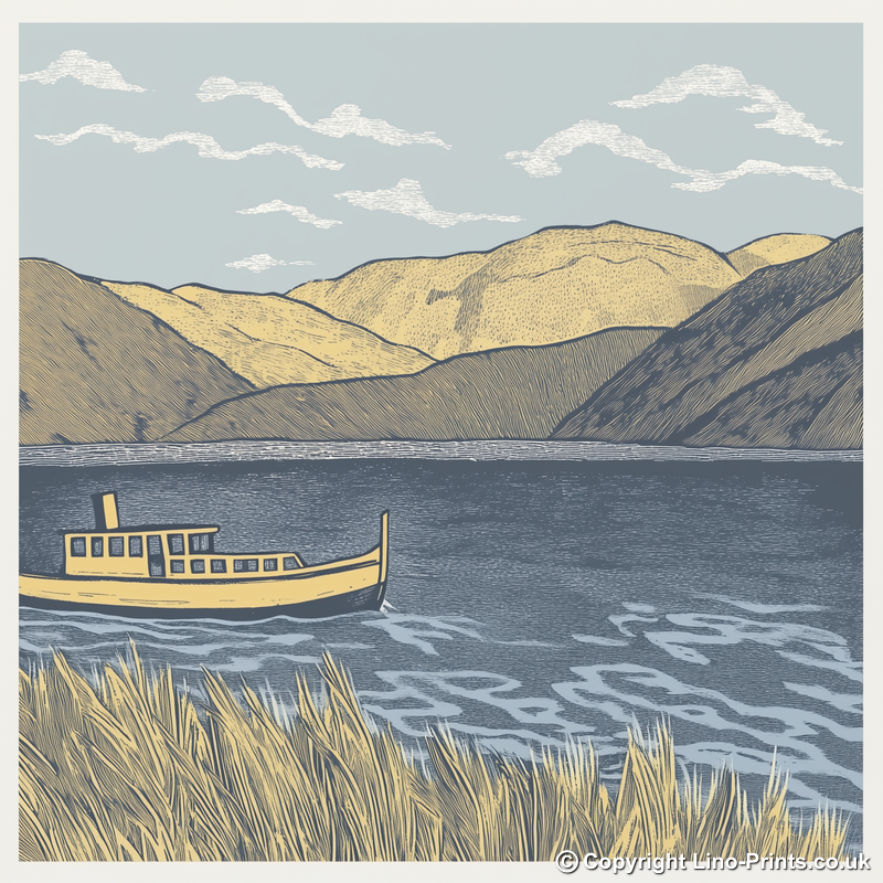 Steam Yacht Gondola on Coniston Water Linoprint-Style Art (2561-2)