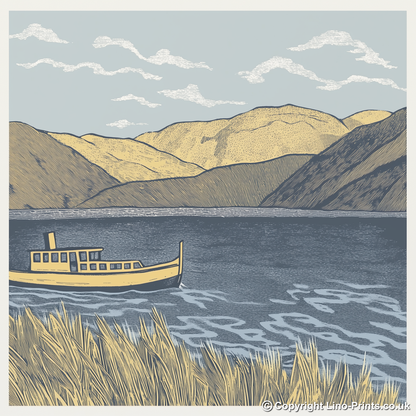 Steam Yacht Gondola on Coniston Water Linoprint-Style Art (2561-2)