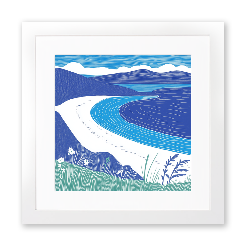Luskentyre Beach, Isle of Harris Linoprint-Style Art (1093-3)