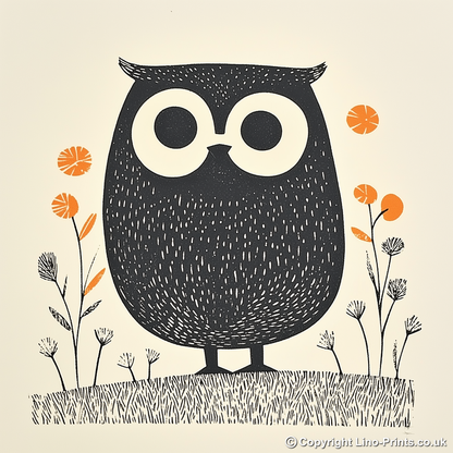Cute Owl/Owlet Linoprint-Style Art (231-1)