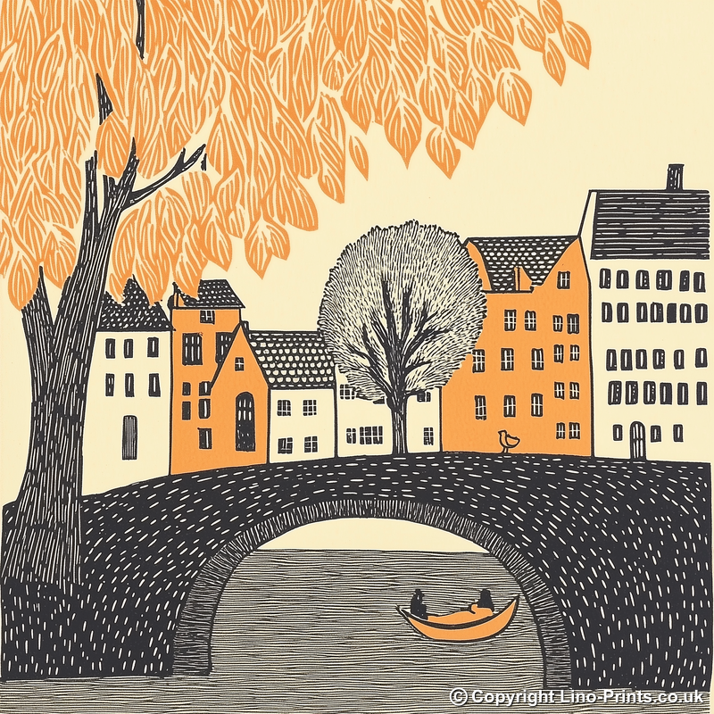 Colmar old town, France Linoprint-Style Art (171-1)