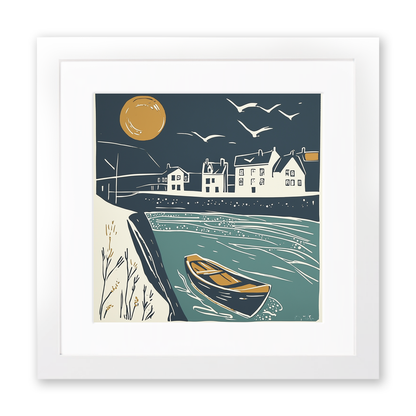 Padstow Harbour Linoprint-Style Art (1184-1)