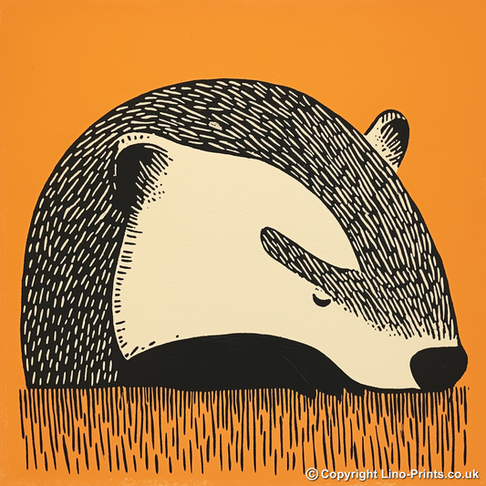 Cute Baby Badger Linoprint-Style Art (205-1)