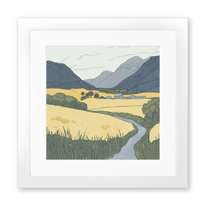 Borrowdale valley farms Linoprint-Style Art (2373-1)