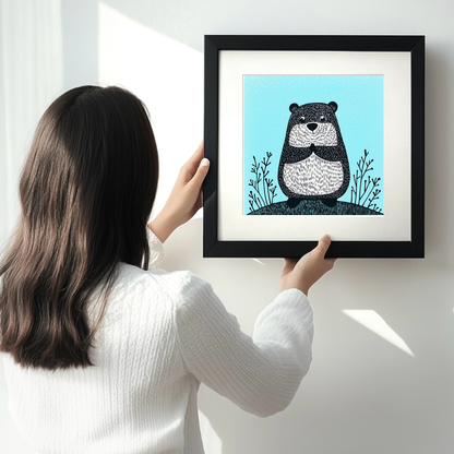 Cute Baby Beaver Linoprint-Style Art (609-1)