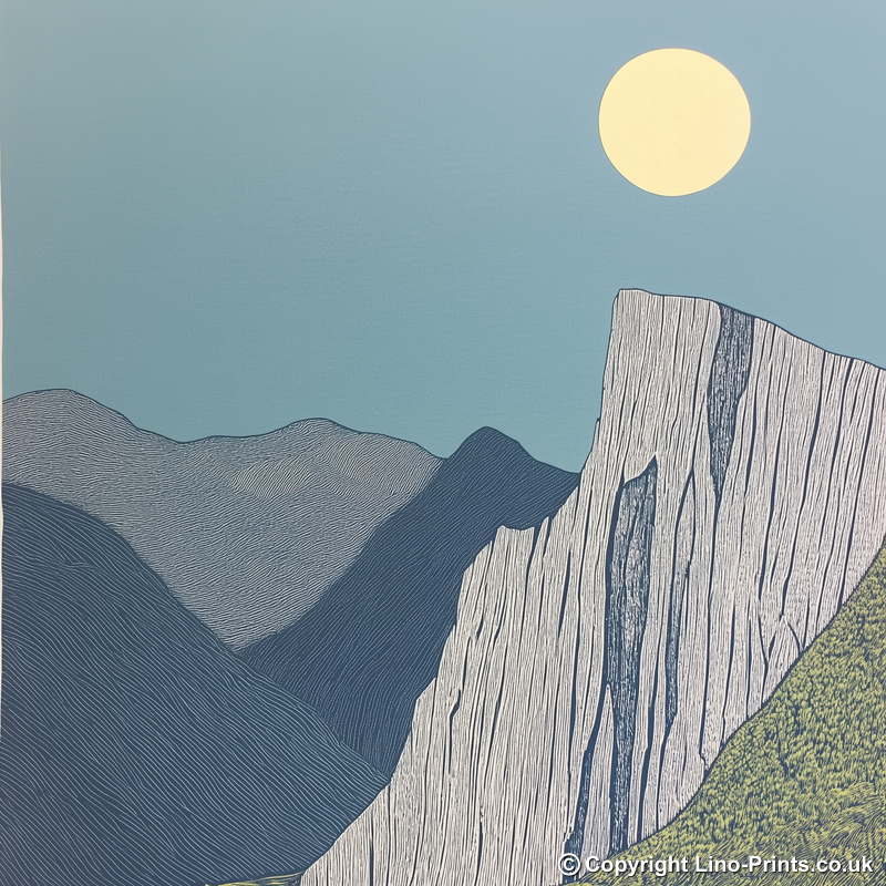 Craggy outcrop silhouette Linoprint-Style Art (2396-1)