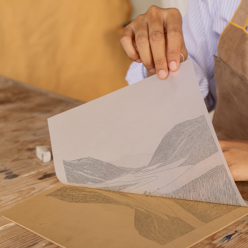 Grasmoor in the Lake District Linoprint-Style Art (2433-1)