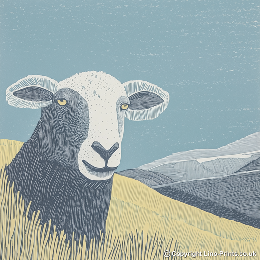 Herdwick sheep portrait Linoprint-Style Art (2449-1)