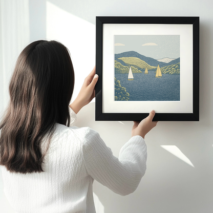 Sailing boats on Windermere Linoprint-Style Art (2529-1)