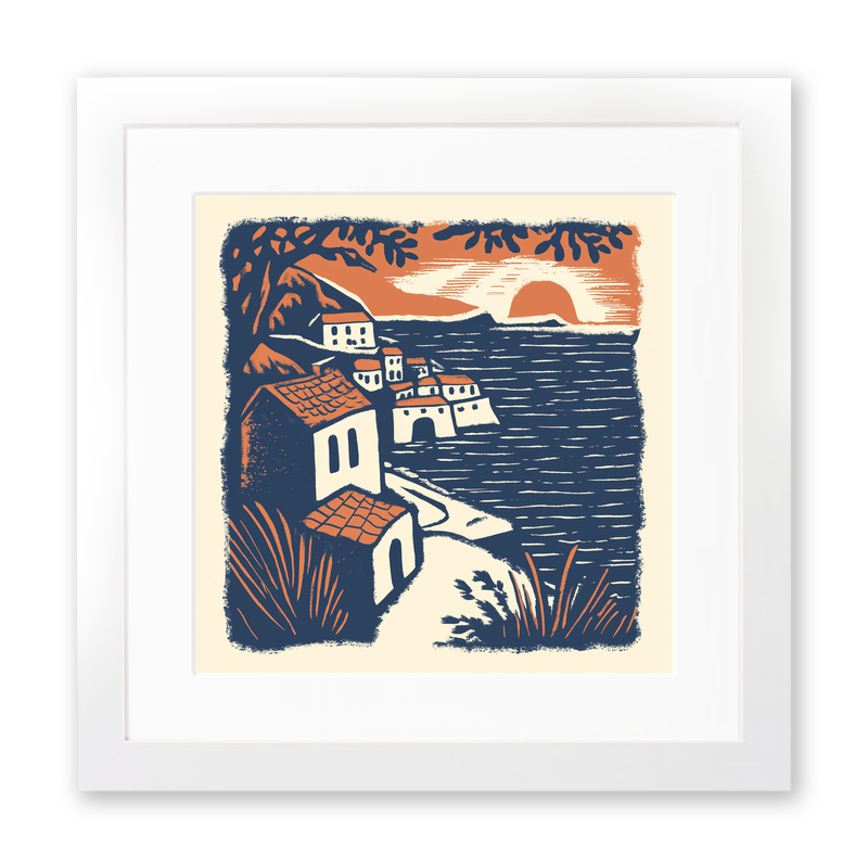 Dubrovnik old city walls Linoprint-Style Art (10-1)
