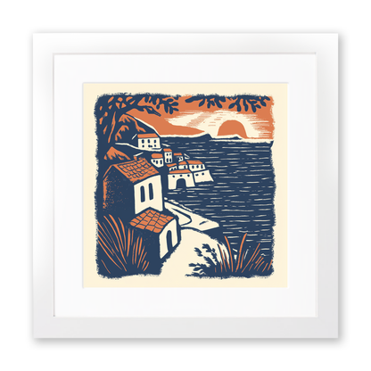 Dubrovnik old city walls Linoprint-Style Art (10-1)