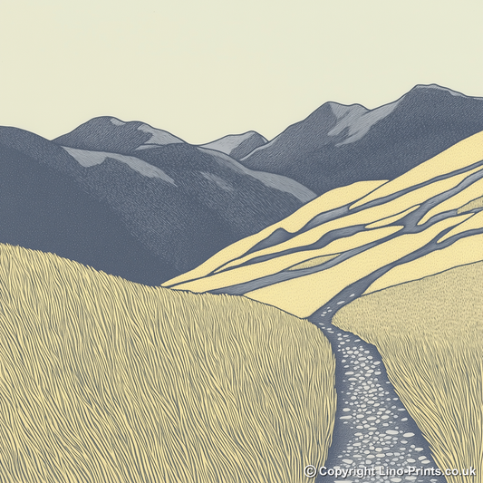 High Stile in the Lake District Linoprint-Style Art (2451-2)