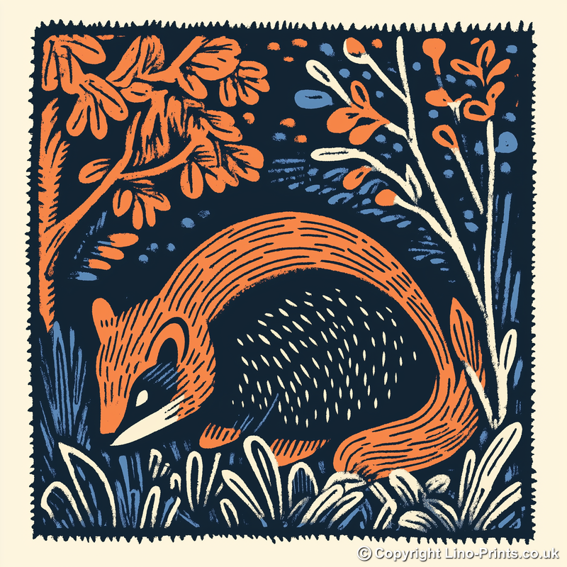 Cute Skunk Kit Linoprint-Style Art (79-1)