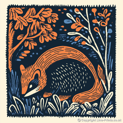 Cute Skunk Kit Linoprint-Style Art (79-1)