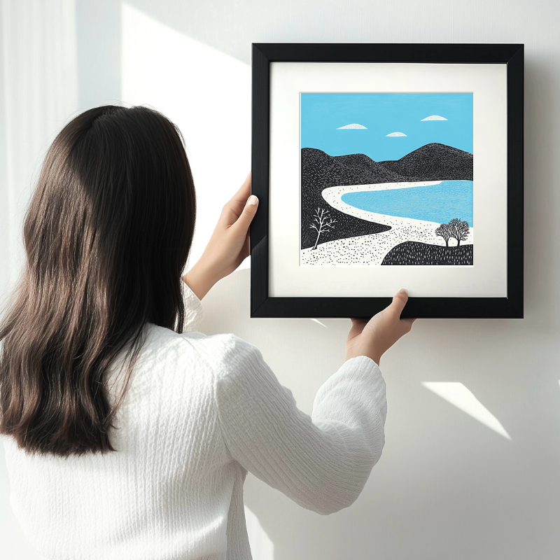 Luskentyre Beach, Isle of Harris Linoprint-Style Art (802-2)