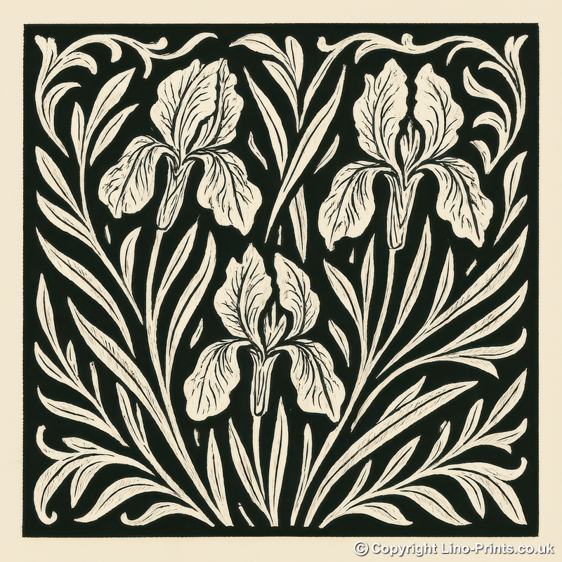Flowers Linoprint-Style Art (c12)