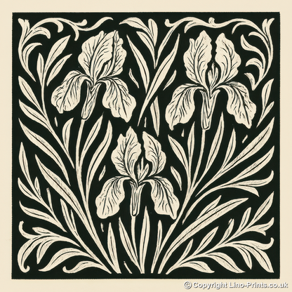 Flowers Linoprint-Style Art (c12)