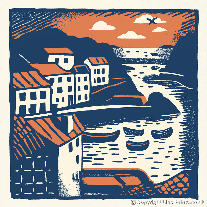 Ilfracombe Harbour, Devon Linoprint-Style Art (137-1)