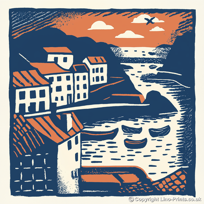 Ilfracombe Harbour, Devon Linoprint-Style Art (137-1)