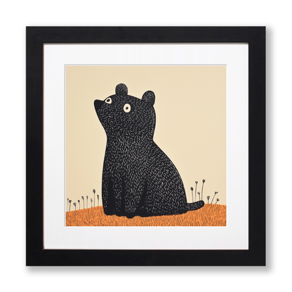 Cute Bear Cub Linoprint-Style Art (208-2)