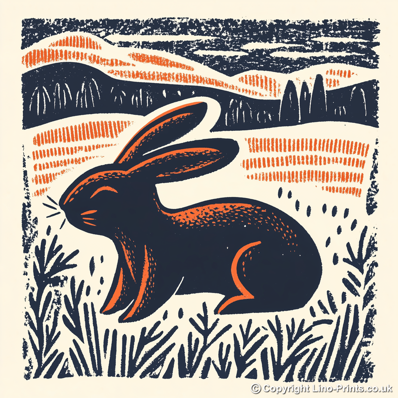 Cute Bunny Linoprint-Style Art (47-2)