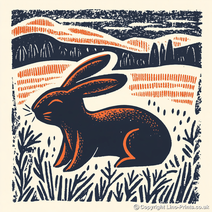 Cute Bunny Linoprint-Style Art (47-2)