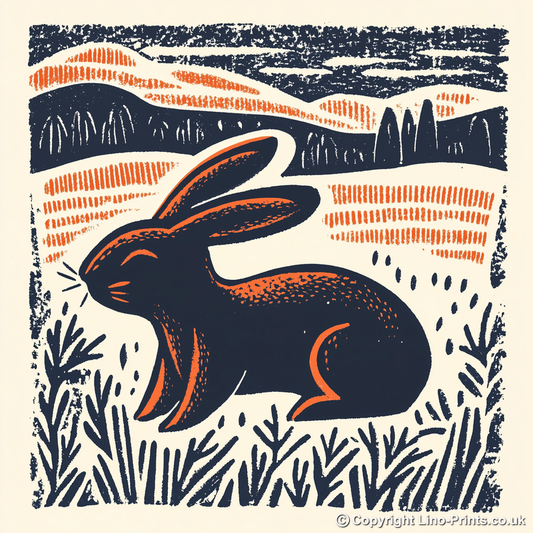Cute Bunny Linoprint-Style Art (47-2)