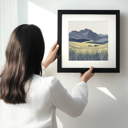 The Langdale Pikes silhouette in the Lake District Linoprint-Style Art (2579-2)