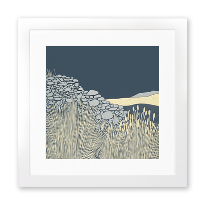 Dry stone wall detail Linoprint-Style Art (2408-1)