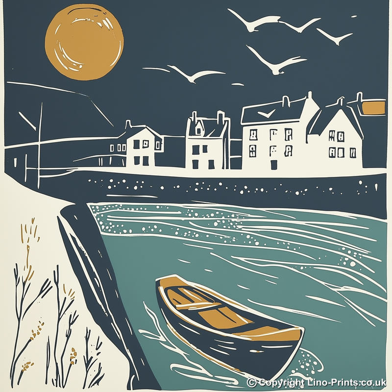 Padstow Harbour Linoprint-Style Art (1184-1)