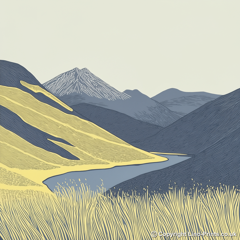 Grisedale Pike in the Lake District Linoprint-Style Art (2439-1)