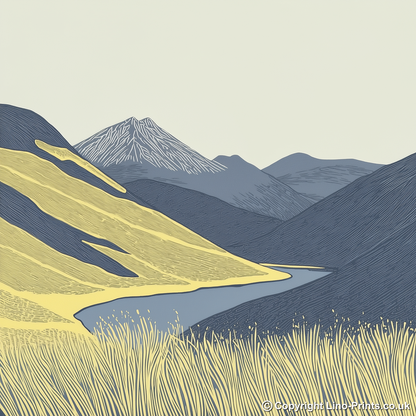 Grisedale Pike in the Lake District Linoprint-Style Art (2439-1)