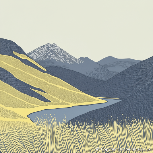 Grisedale Pike in the Lake District Linoprint-Style Art (2439-1)