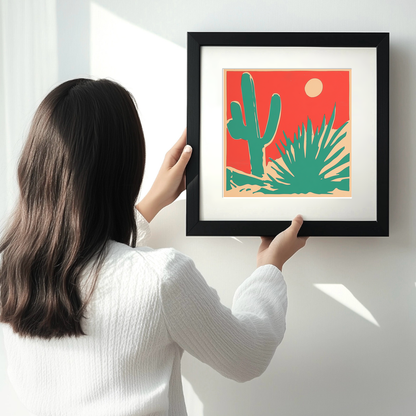 Cactus Linoprint-Style Art (1633-1)