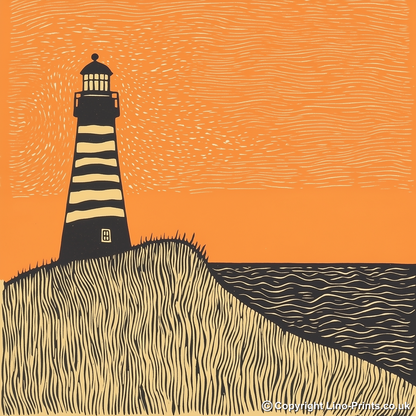 Happisburgh lighthouse and cliffs Linoprint-Style Art (2093-1)