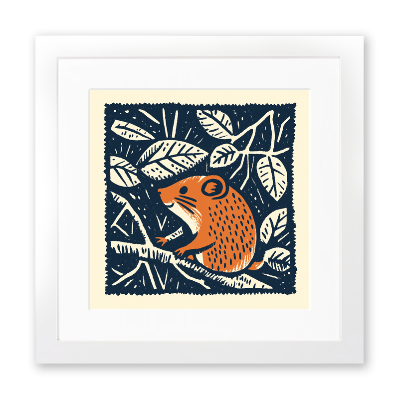 Cute Dormouse   Linoprint-Style Art (52-4)