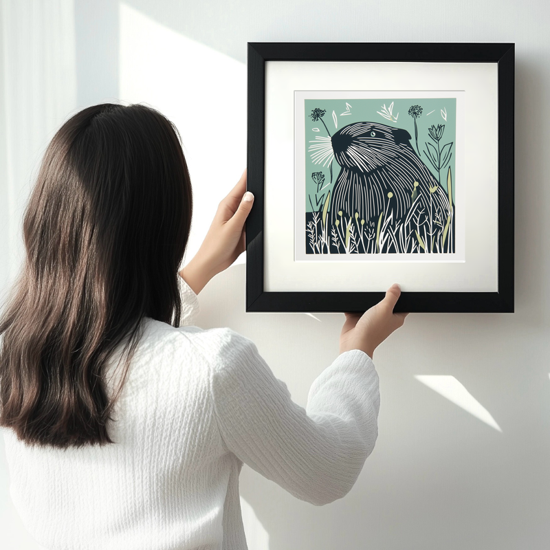 Cute Guinea Pig   Linoprint-Style Art (1206-1)