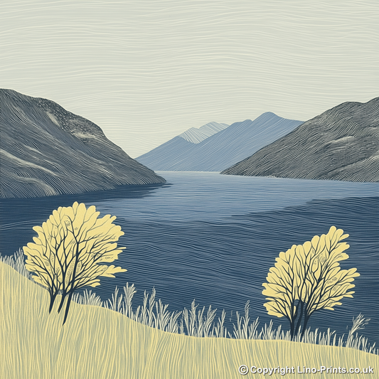 Dale Head in the Lake District Linoprint-Style Art (2402-1)