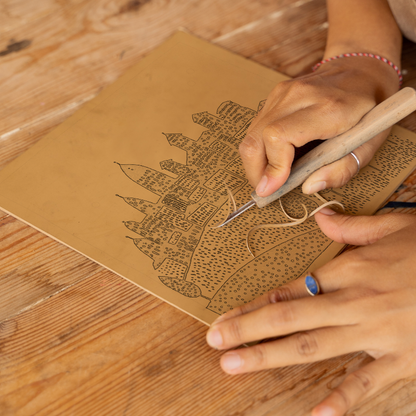 Florence skyline Linoprint-Style Art (559-2)