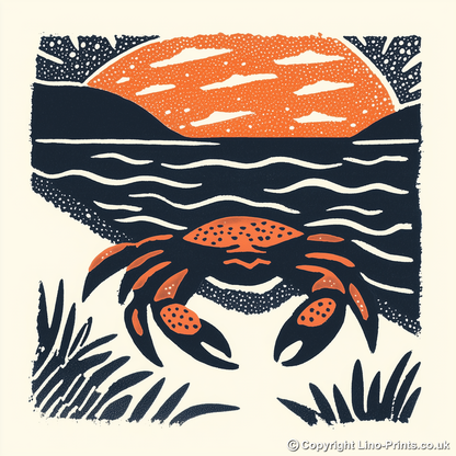 Crab on sand Linoprint-Style Art (88-1)