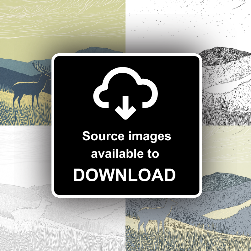 Stag silhouette on a ridge line Linoprint-Style Art (2559-4)