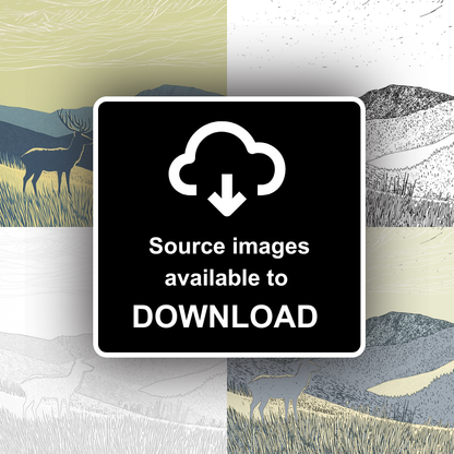 Stag silhouette on a ridge line Linoprint-Style Art (2559-4)