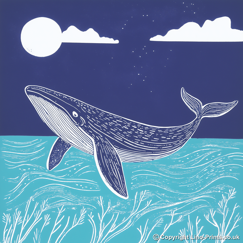 Whale Linoprint-Style Art (1072-2)