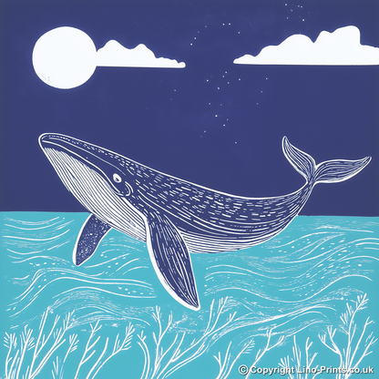 Whale Linoprint-Style Art (1072-2)