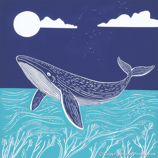 Whale Linoprint-Style Art (1072-2)